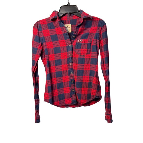 Hollister Tops - VTG Hollister Y2K XS Red Navy Plaid Flannel Button Up Shirt Bella Swan Core